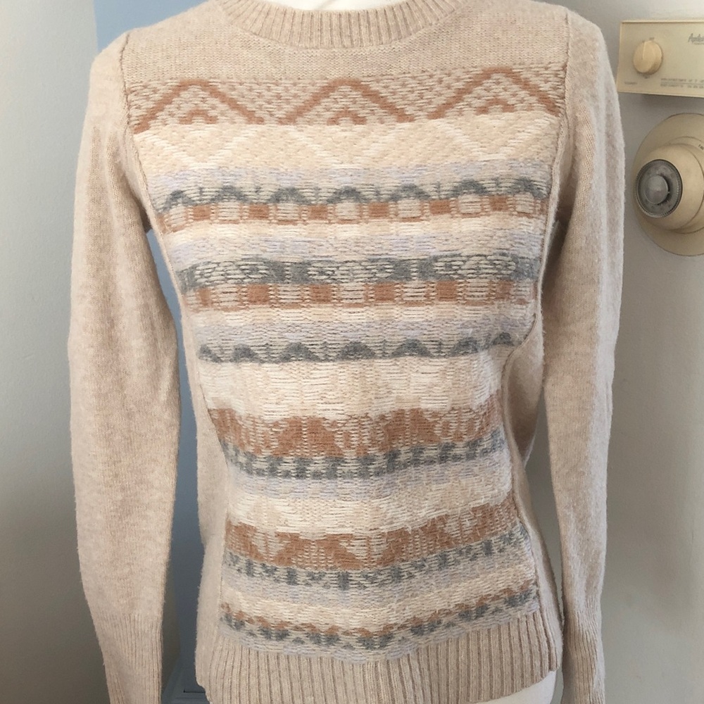 J. Crew Beige and Gray Patterned Women's Sweater